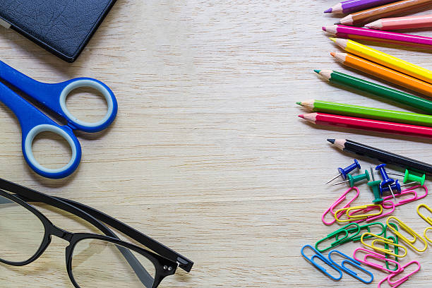 istock School and office supplies over office table. 502933694