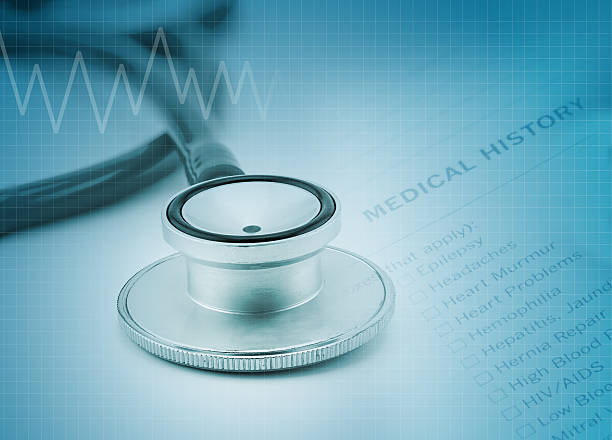 istock Stethoscope and medical histy document background 502934552