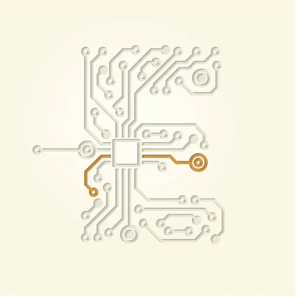 Vector illustration of Letter E (Cut out electronic conductive tracks)