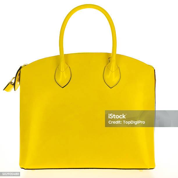 Gelbes Ledertragetasche Für Frauen Handtasche Auf Weißem Hintergrund Stockfoto und mehr Bilder von Handtasche