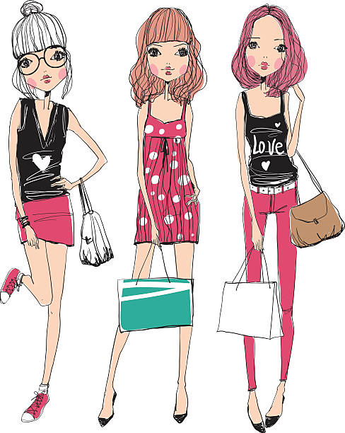 Mode-illustration für Mädchen – Vektorgrafik