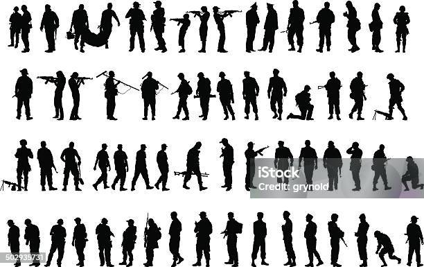 Soldiers Stock Illustration - Download Image Now - In Silhouette, Armed Forces, Military