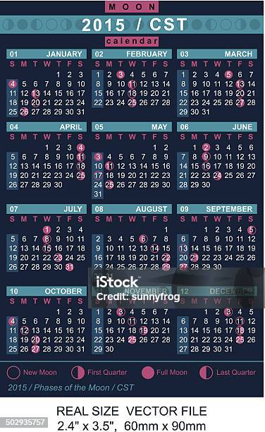 Ilustración de Vector Calendario 2015 Con Fases De La Lunacst y más Vectores Libres de Derechos de 2015 - 2015, Acontecimiento anual, Actividad de fin de semana