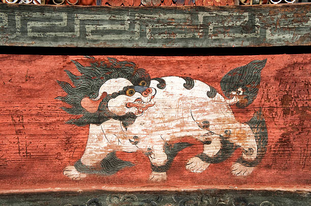 Roof of a temple in Seoul South Korea - Guardians Sculpture on roof