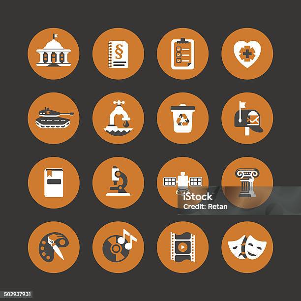 Icon Set Public Sector Science Culture Stock Illustration - Download Image Now - Icon Symbol, Government, Cultures