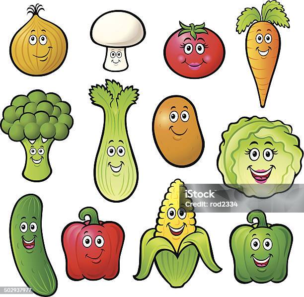 Douze Mignon Dessin Animé Personnages De Légumes Vecteurs libres de droits et plus d'images vectorielles de Agriculture - Agriculture, Aliments et boissons, Brassicaceae