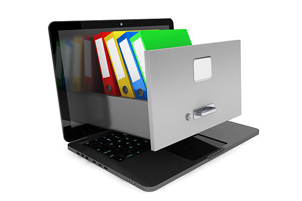 istock Data Storage Concept. Achive Office Binders in Cabinet inside La 502939422