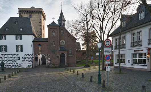 Zons, Germany - December 28, 2015: The medieval Village of Zons at Rhine River near Duesseldorf.