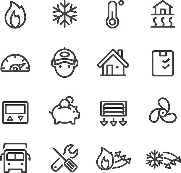 heizung und kühlung icons-line serie - wärmepumpe stock-grafiken, -clipart, -cartoons und -symbole