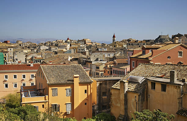 panoramic view of corfu city. greece - corfu town stockfoto's en -beelden