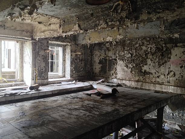 istock Half-burned book in a decaying room 502950573