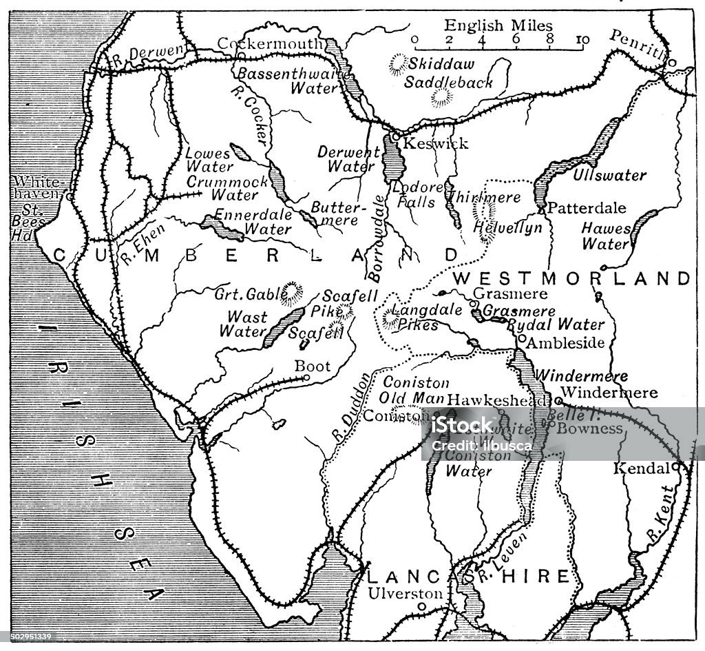 Antica mappa del Lake District - Illustrazione stock royalty-free di Regione dei laghi - Inghilterra