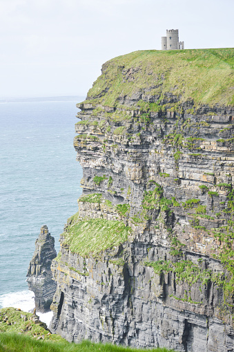 Photo taken in May 2014 of the Cliffs of Mother and the O'Brien Tower (O'Brien tower and Cliffs of Mother, in Irish Aillte an Mhothair, 