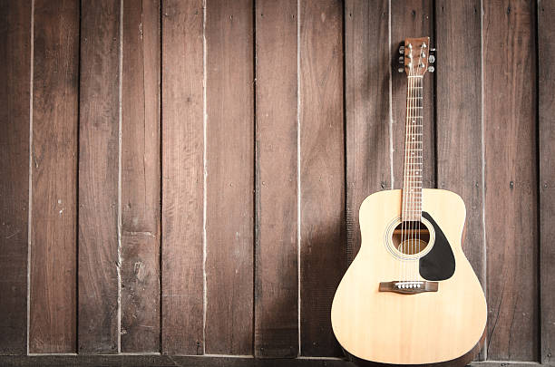 istock Wood guitar against wall 502953647