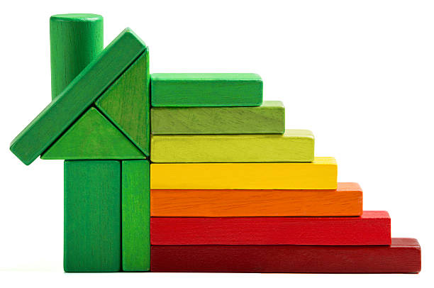 house energy efficiency rating, green home save heat and ecology house energy efficiency rating, green home save heat and ecology. Toy blocks isolated white background green building blocks stock pictures, royalty-free photos & images