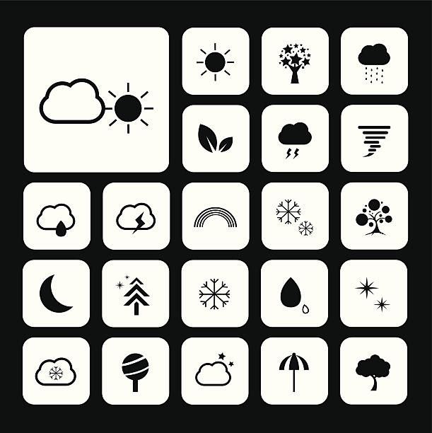 ilustrações de stock, clip art, desenhos animados e ícones de ícone do tempo definido - weather climate cyclone icon set