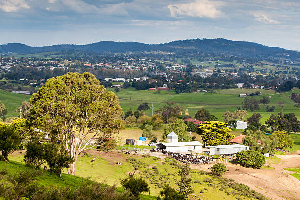 View over Bega A view over Bega and surrounding farmland on a sunny day in New South Wales, Australia new south wales stock pictures, royalty-free photos & images