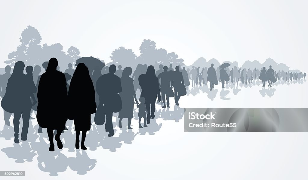 Refugees Silhouettes of refugees people searching new homes or life due to persecution. Vector illustration Refugee stock vector