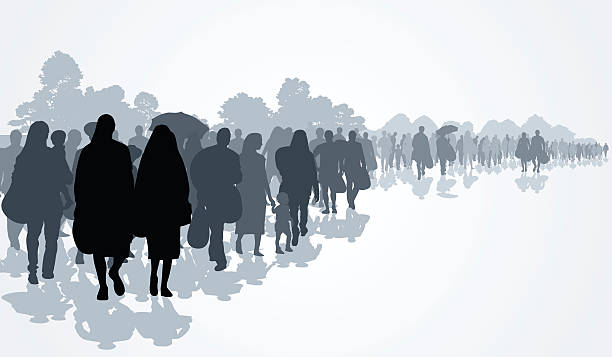 Refugees Silhouettes of refugees people searching new homes or life due to persecution. Vector illustration escaping illustrations stock illustrations