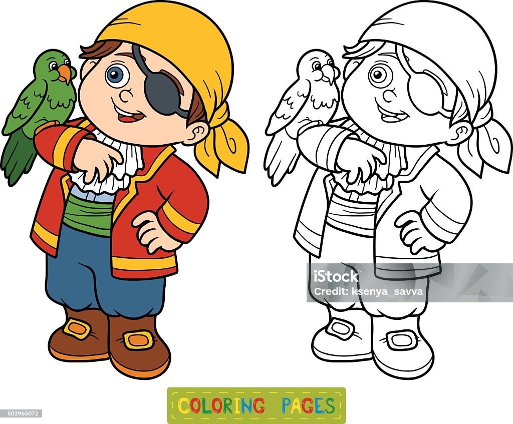 Coloring book for children (pirate boy) Coloring book, education game for children (pirate boy and parrot) 2015 stock vector