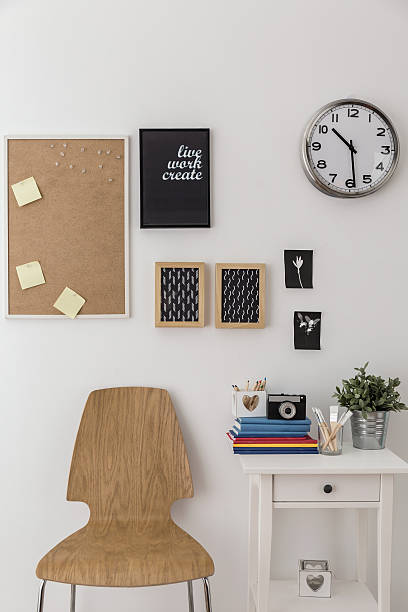 istock Bulletin board and wooden chair 502965330