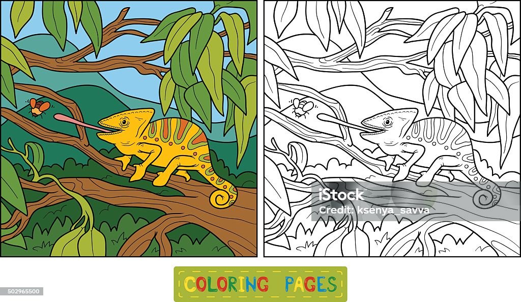 Coloring book for children (chameleon) Coloring book, education game for children (chameleon) 2015 stock vector