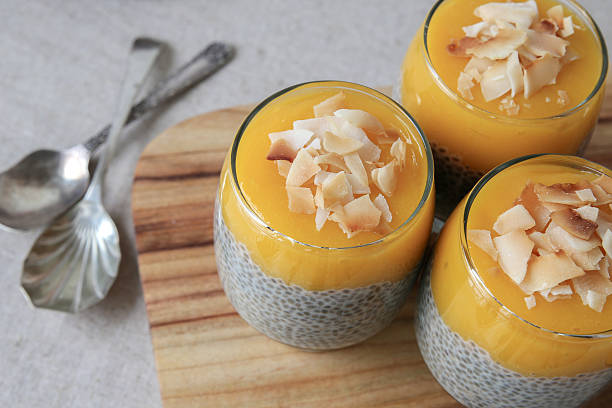 istock Homemade Chia seed pudding with mango and  coconut flakes, selec 502965680