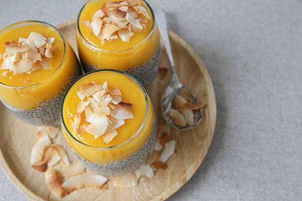 istock Homemade Chia seed pudding with mango, coconut flakes, selective 502965846
