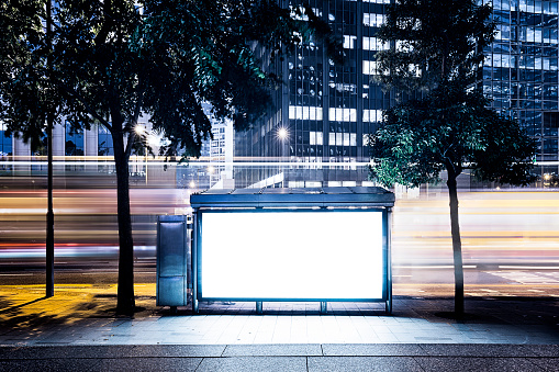 City Billboard with Modern Buildings Background