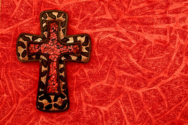 istock Religious: Broken Glass Cross on Red Watercolor Design 502970787