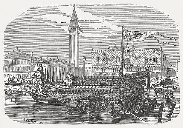 ilustrações de stock, clip art, desenhos animados e ícones de bucentaur - etching sailing ship passenger ship sea