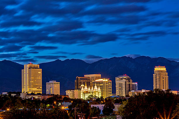 The city of Salt lake city in the morning Salt lake City Utah skyline at night mormonism photos stock pictures, royalty-free photos & images