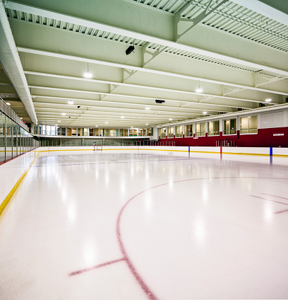 Interior hockey rink with clean ice.