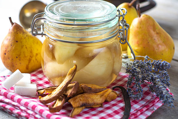 istock Preserved fruit.Homemade pears compote 502975042