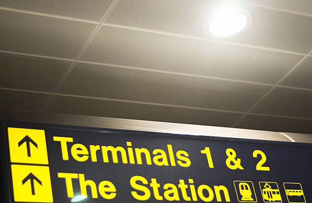 istock Airport terminals and station sign 502975460