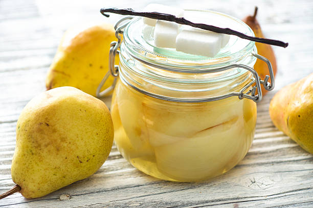 istock Preserved fruit.Homemade pears compote 502975586