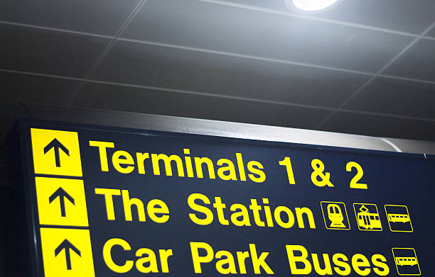 istock Airport terminals and station sign 502977532