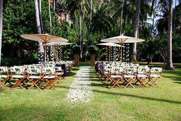 Wedding set up in the garden stock photo