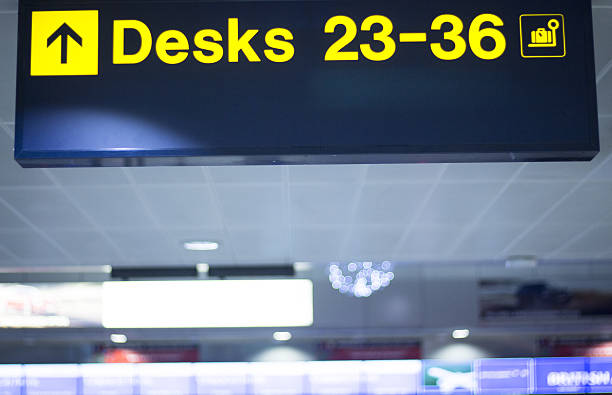 istock Airport information desks sign light panel 502989134