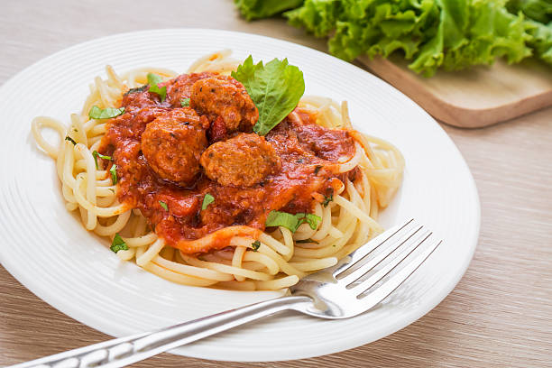 istock Spaghetti with meatballs in tomato sauce 502991415