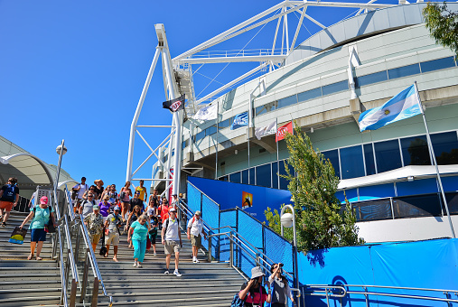 Melbourne, Australia - January 21, 2015 : People visiting Melbourne Park at the 2015 Australian Open in Melbourne on January 21, 2015.