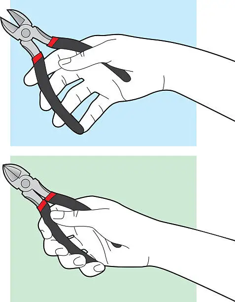 Vector illustration of Hand Holding Wire Cutters Line Art