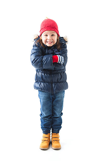 pequena menina posar vestindo roupas de inverno - coat warm clothing one person joy imagens e fotografias de stock