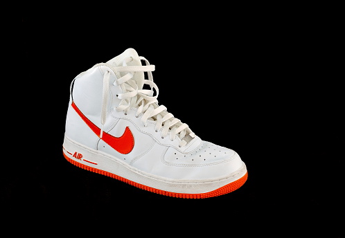 Tel Aviv, Israel - July 19, 2014: High-top classic Nike AF-1 basketball shoes/sneakers, a classic timeless design originally from the 1980's - illustrative editorial