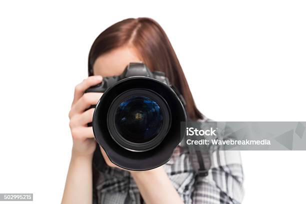 Young Casual Photographer Taking Picture Of Camera Stock Photo - Download Image Now - Adult, Arts Culture and Entertainment, Beautiful People