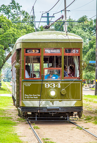 New Orleans, USA - July 16, 2013: famous old Street car St. Charles line in New Orleans, USA. It is the oldest continually operating street car line in the world.