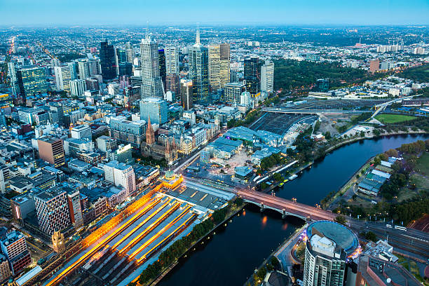 istock Cityscape of Melbourne at sunset, Australia 502995755