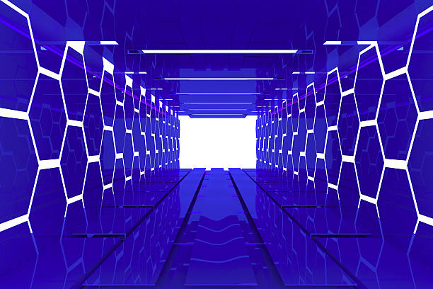 istock Futuristic blue hexagon room 502995775