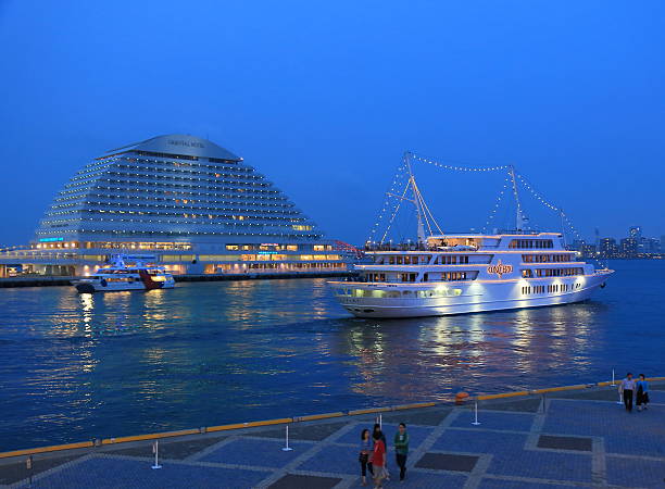 Kobe Japan - 2 June, 2014: People see off cruise ship in Haborland Kobe Japan.