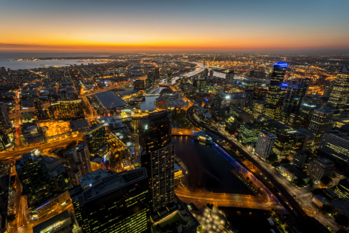 Cityscape of Melbourne at sunset, Australia